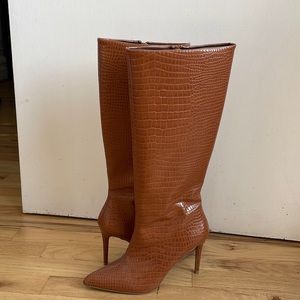ASOS stiletto snake skin brown leather boots